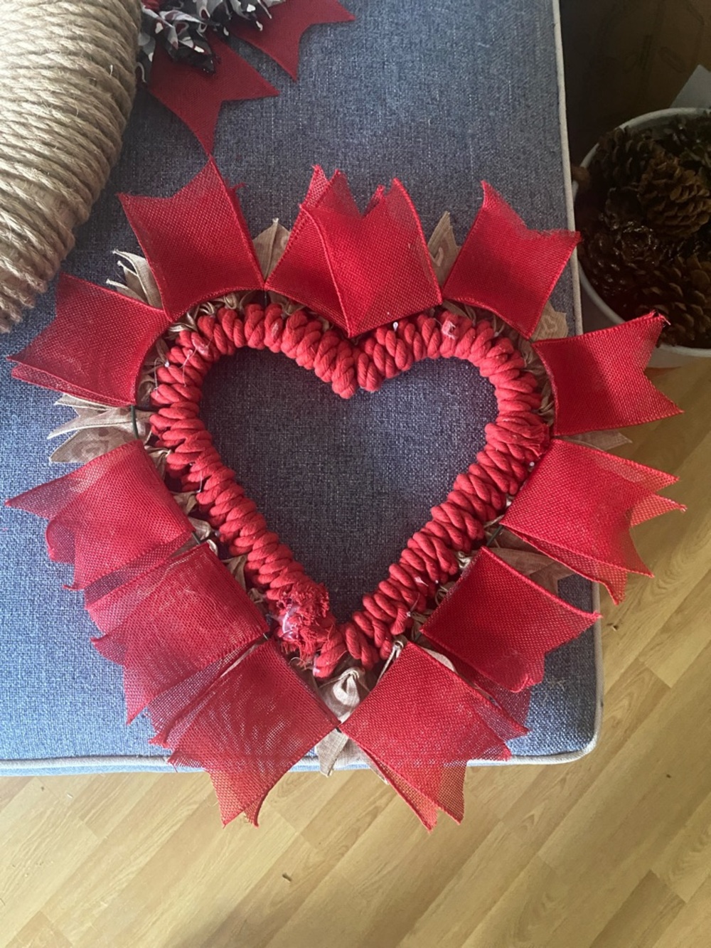 Heart-Shaped Red Burlap & Ribbon Wreath - Picture 2 of 2